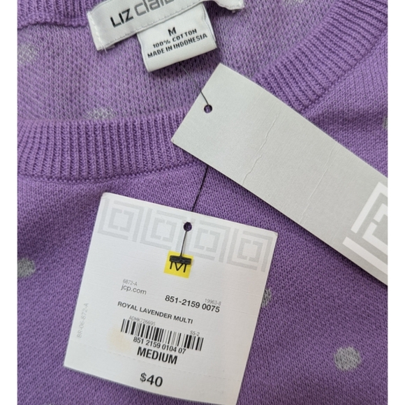 Liz Claiborne Sweater Purple with Gray Dots Sz Medium - Picture 5 of 12